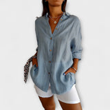 Saskia – Elegante Leinenbluse in Hellblau