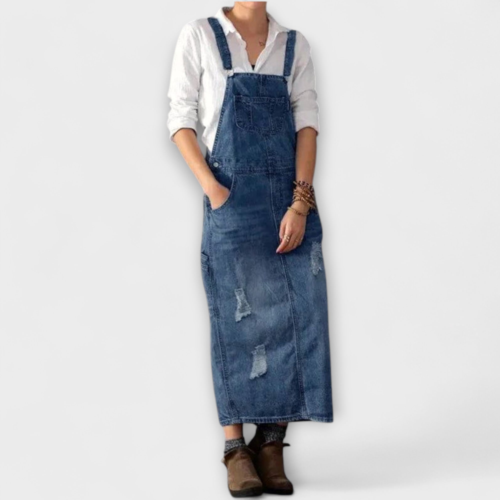 Abigail - Vintage-Jeanslatzhose im Used-Look