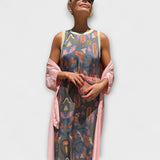 Elveria - Beiges Maxikleid mit passendem Cardigan