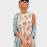 Elveria - Beiges Maxikleid mit passendem Cardigan
