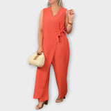Lilianna - Oranger eleganter Jumpsuit mit Wickelschnitt