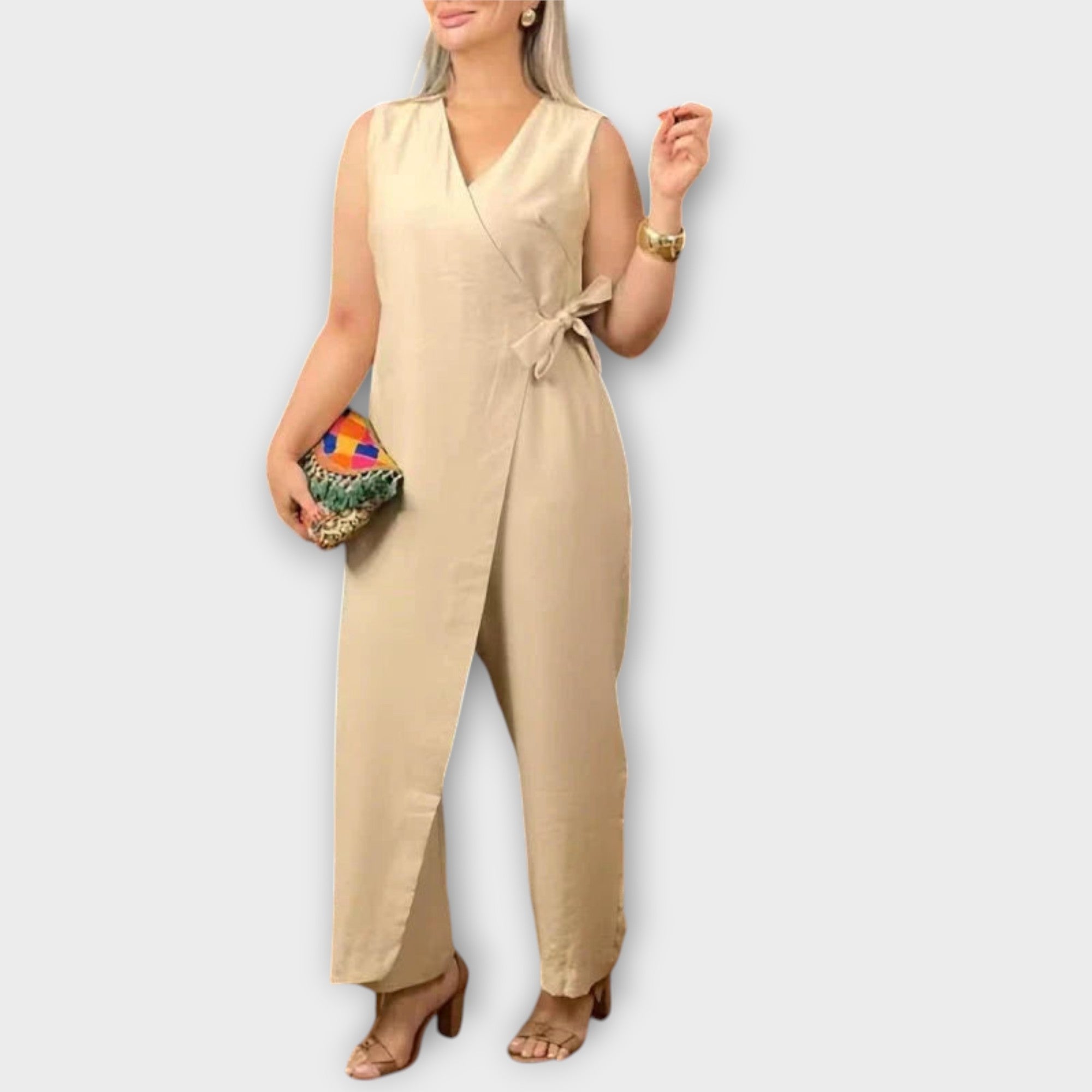 Lilianna - Oranger eleganter Jumpsuit mit Wickelschnitt