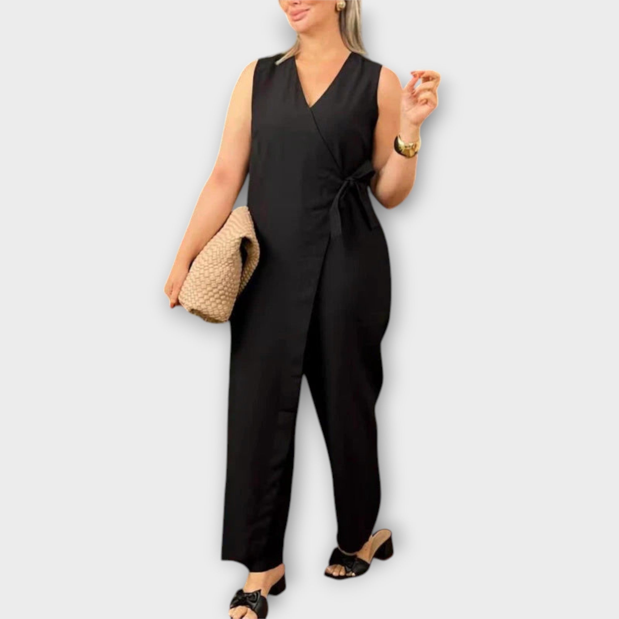 Lilianna - Oranger eleganter Jumpsuit mit Wickelschnitt