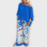Yesenia - Blaues Set mit Off-Shoulder-Top